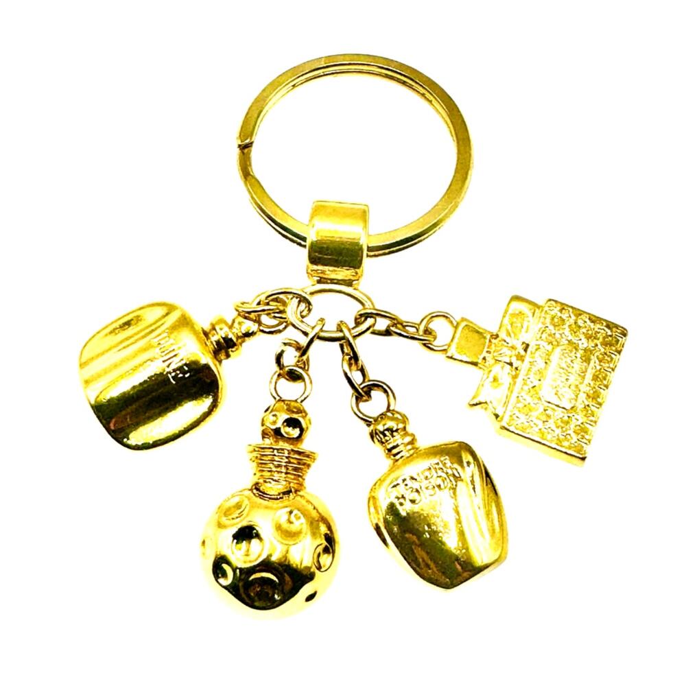 Vintage Dior 24K Gold-Plated Perfume Bottle Key Ring Bag Charm